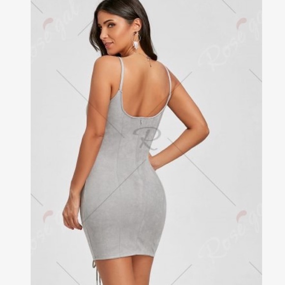 Gray Corset Lace Up Skirt Bodycon Mini Dress - Picture 3 of 8